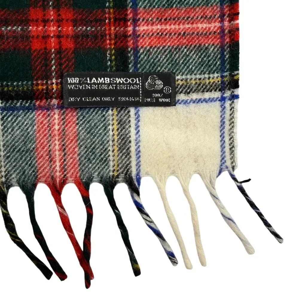 Vintage Lambswool Tartan Plaid Fringe Scarf Heritage Woven in Great Britain
